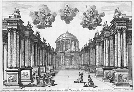 Torelli's set design for Act 5 of Pierre Corneille's Andromède as performed at the Petit-Bourbon in 1650