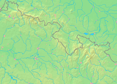 Mapa konturowa Sudetów, blisko centrum u góry znajduje się punkt z opisem „Otovice”