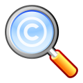 Magnifying glass with a copyright symbol inside