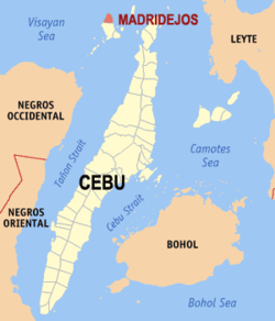 Mapa ng Cebu na nagpapakita sa lokasyon ng Madridejos.