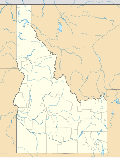 Mapa konturowa Idaho, u góry po lewej znajduje się punkt z opisem „Osburn”