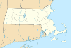 Mapa konturowa Massachusetts, u góry po lewej znajduje się punkt z opisem „Sterling and Francine Clark Art Institute”