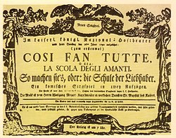 Plakát na první představení v roce 1790