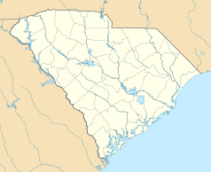 Mapa konturowa Karoliny Południowej, na dole po prawej znajduje się punkt otoczony kołem zębatym z opisem „Fort Sumter”