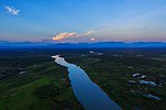 River from above, mountains far