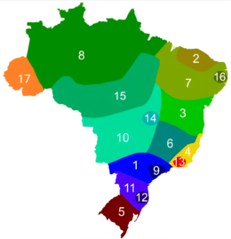 Mapa da extensão geográfica dos dialetos do português brasileiro