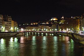 The Saône river in Lyon by night.