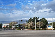 Entrance to Meta's headquarters complex in Menlo Park, California