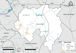 Carte en couleur présentantle réseau hydrographique de la commune