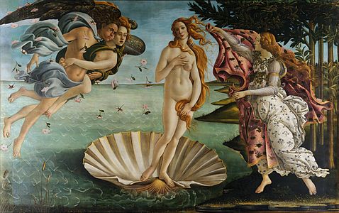 Sandro Botticelli Naskiĝo de Venuso, 173 x 279 cm.