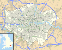Mapa konturowa Wielkiego Londynu, w centrum znajduje się punkt z opisem „Green Park”