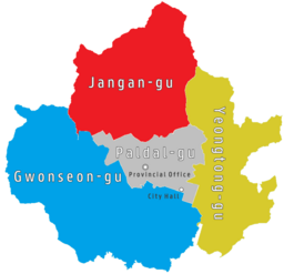 Distriktets läge i Suwon