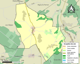 Carte en couleurs présentant l'occupation des sols.