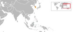 Map indicating locations of Brunei and South Korea