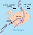 Image 16Mid-Atlantic Ridge and adjacent plates. Volcanoes indicated in red. (from History of Iceland)