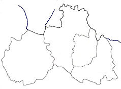 Mapa konturowa kraju libereckiego, na dole nieco na prawo znajduje się punkt z opisem „Rakousy”