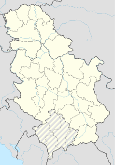 Mapa konturowa Serbii, blisko centrum na lewo znajduje się punkt z opisem „Ivanjica”