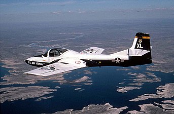 Air Force T-37 primary trainer with reversed countershading for maximum visibility, designed by Ferris