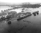 Exempel på den stora stormfloden vid Nordsjön 1953: Vy över översvämmade områden i södra Nederländerna.