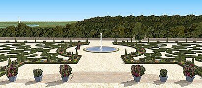 Restitution du parterre sud du château de Saint-Cloud vers 1669, avant la création du bassin des Cygnes.