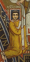 Leo III op een mozaïek. (rond 799), de zaal (triclinium) van het Lateraanse paleis