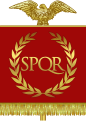 Vexillum avec l'aigle et l'acronyme de l'Empire romain.