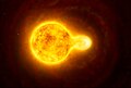 V766 Centauri ve yakın yoldaş yıldızın sanatsal tasviri