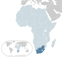 Lega  Republike Južne Afrike  (temno modro) – v Afriki  (svetlo modro & temno sivo) – v Afriški uniji  (svetlo modro)