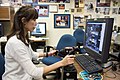 Naoko Yamazaki uses the virtual reality lab