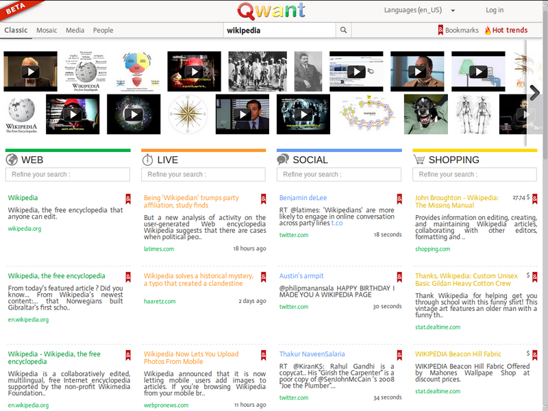 Tapadenn-skramm eus Qwant