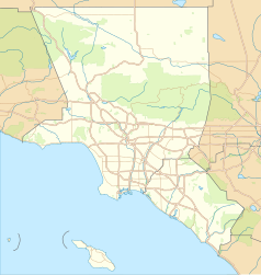 Mapa konturowa metropolii Los Angeles, w centrum znajduje się punkt z opisem „Dodger Stadium”