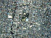 大垣城周辺の航空写真（1987年撮影） 国土交通省 国土地理院 地図・空中写真閲覧サービスの空中写真を基に作成