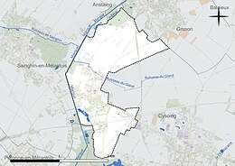 Carte en couleur présentant le réseau hydrographique de la commune