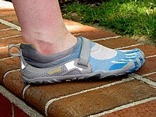 Lightweight blue shoe with individual toes