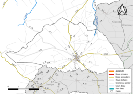 Carte en couleur présentant le réseau hydrographique de la commune