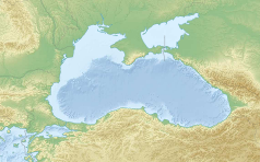 Mapa konturowa Morza Czarnego, na dole po lewej znajduje się punkt z opisem „Morze Marmara”