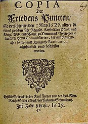 Titelblatt eines Druckes mit dem Inhalt des Lübecker Friedens