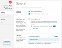 Меню налаштування Adblock Plus