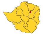 Map of Zimbabwe showing the location of Harare.