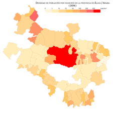 Densidad de población por municipio (2018)