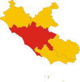 Regione Lazio in rosso il territorio della Città Metropolitana di Roma Capitale