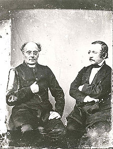 O escritor finlandés Johan Ludvig Runeberg (a ezquierda) con o tamién escritor Zacharias Topelius (a dreita).