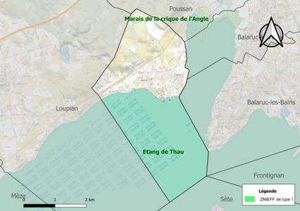 Carte de la ZNIEFF de type 1 sur la commune.