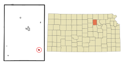 Location within Clay County and Kansas