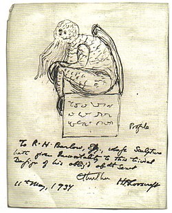 H.P. Lovecraftin Cthulhua esittävä piirros.