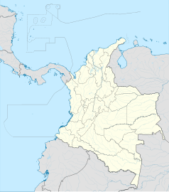 Mapa konturowa Kolumbii, w centrum znajduje się punkt z opisem „Mosquera”