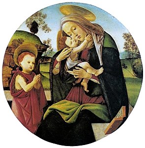 Madonna met kind en jonge Johannes de Doper 1490-1500 Sandro Botticelli