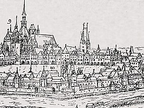 České Budějovice roku 1602 (rytina Jana Willenberga)