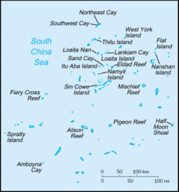 Karta över Spratlyöarna.
