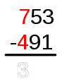 7 − 4 = 3 Dieser Wert wird nur gemerkt, nicht notiert.